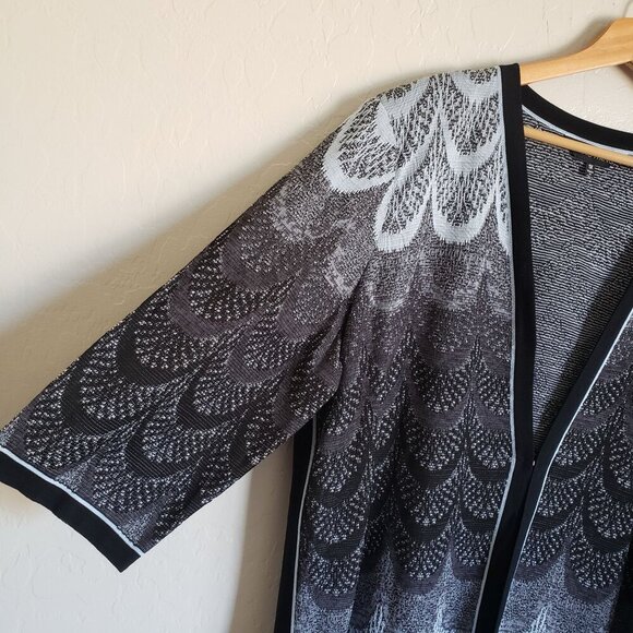 Ming Wang Knit 3/4 Sleeve Cardigan Blue/Grey/Black Size Women's 1X Clasp Artsy - Picture 5 of 12